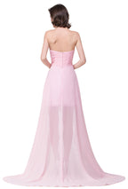Vestidos de dama de honor de gasa con escote corazón, corte A, color rosa, con volantes