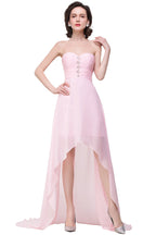 Vestidos de dama de honor de gasa con escote corazón, corte A, color rosa, con volantes