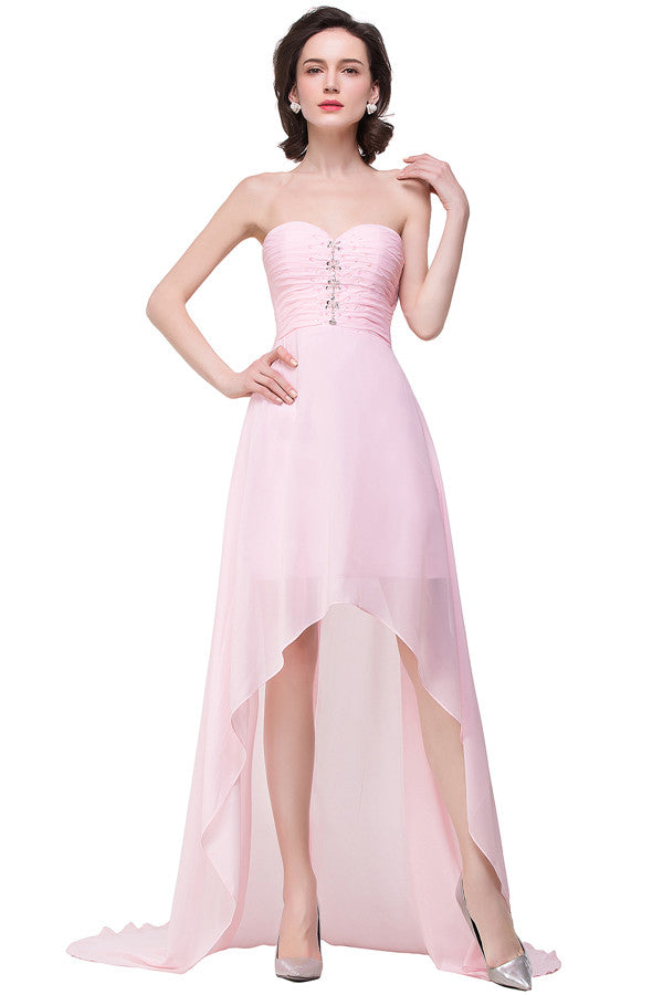 Vestidos de dama de honor de gasa con escote corazón, corte A, color rosa, con volantes