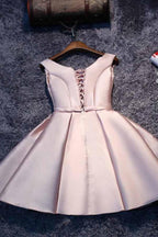 Vestido de fiesta corto de satén con cordones y corte en A en color rosa PD046