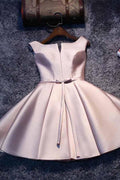 Vestido de fiesta corto de satén con cordones y corte en A en color rosa PD046