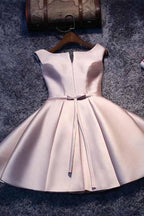 Vestido de fiesta corto de satén con cordones y corte en A en color rosa PD046