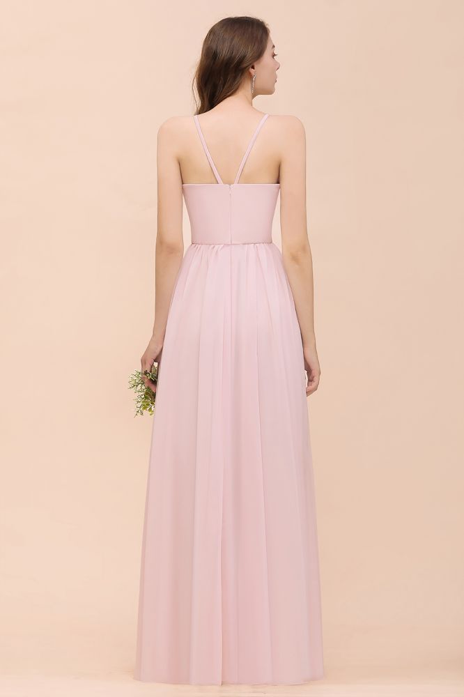 Vestido de dama de honor rosa para niñas, largo hasta el suelo, de gasa, para fiesta de boda en la playa