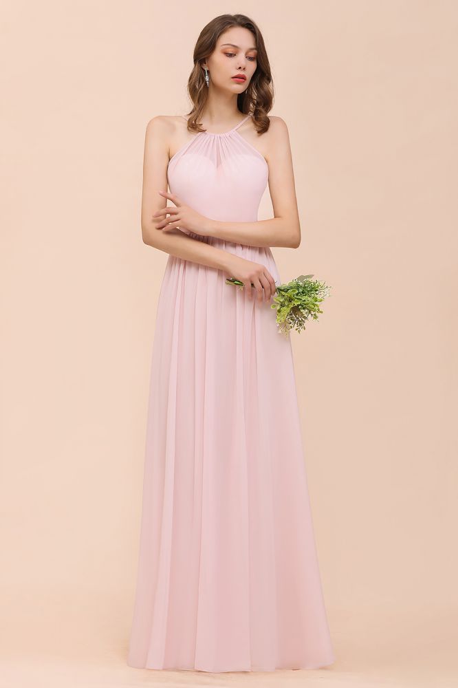 Vestido de dama de honor rosa para niñas, largo hasta el suelo, de gasa, para fiesta de boda en la playa