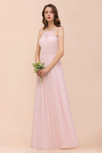 Vestido de dama de honor rosa para niñas, largo hasta el suelo, de gasa, para fiesta de boda en la playa