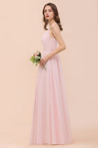 Vestido de dama de honor rosa para niñas, largo hasta el suelo, de gasa, para fiesta de boda en la playa