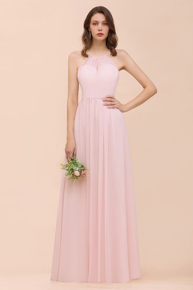 Vestido de dama de honor rosa para niñas, largo hasta el suelo, de gasa, para fiesta de boda en la playa
