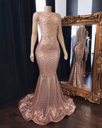 Vestidos de fiesta de sirena con lentejuelas rosas, largos de tul y espalda descubierta.