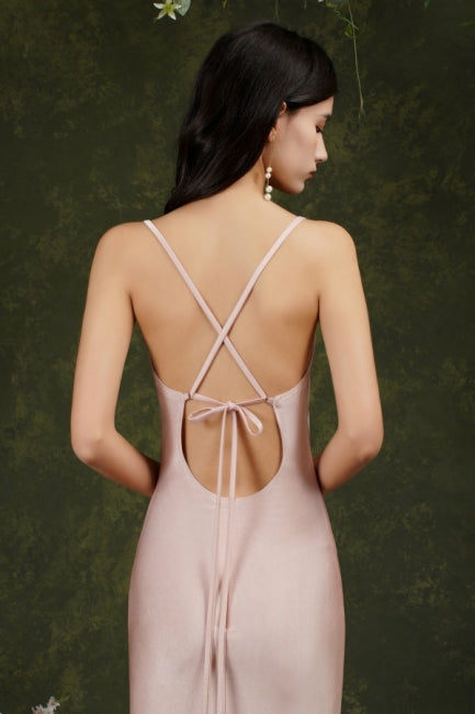 Rosa Spaghettiträger Ärmellose Meerjungfrau Satin Ballkleider