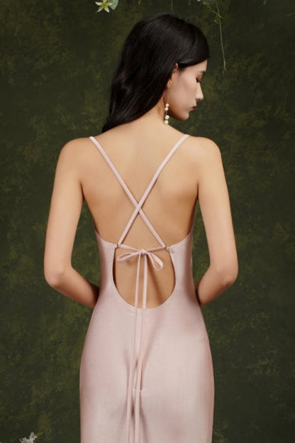 Rosa Spaghettiträger Ärmellose Meerjungfrau Satin Ballkleider