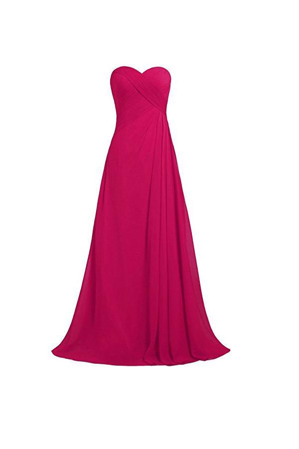 Vestido de dama de honor largo sin tirantes en color rosa, de gasa, para boda y graduación, BD009