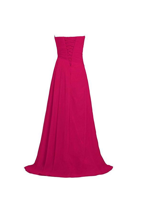Vestido de dama de honor largo sin tirantes en color rosa, de gasa, para boda y graduación, BD009