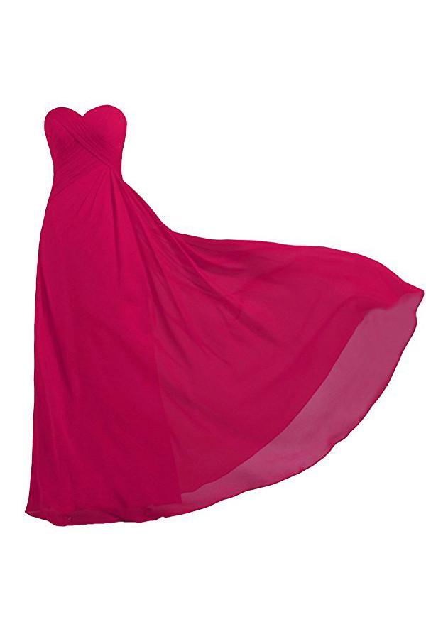 Vestido de dama de honor largo sin tirantes en color rosa, de gasa, para boda y graduación, BD009