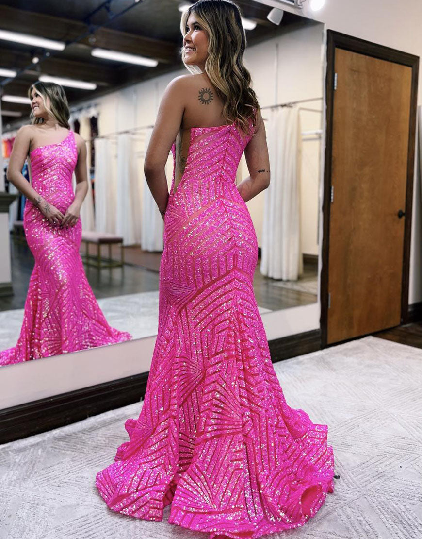 Yaretzi | Vestido de fiesta de sirena con lentejuelas y un solo hombro