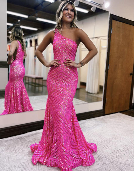 Yaretzi | Vestido de fiesta de sirena con lentejuelas y un solo hombro