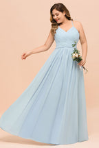 Vestido de dama de honor de talla grande con escote corazón y largo hasta el suelo, corte A, para dama de honor