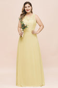 Vestido de dama de honor de talla grande, floral, corte A, sin mangas, vestido largo de noche para niñas y mujeres