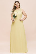 Vestido de dama de honor de talla grande, floral, corte A, sin mangas, vestido largo de noche para niñas y mujeres