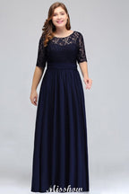 Plus Size A-Linien-Maxikleid mit Blumenspitze und halblangen Ärmeln