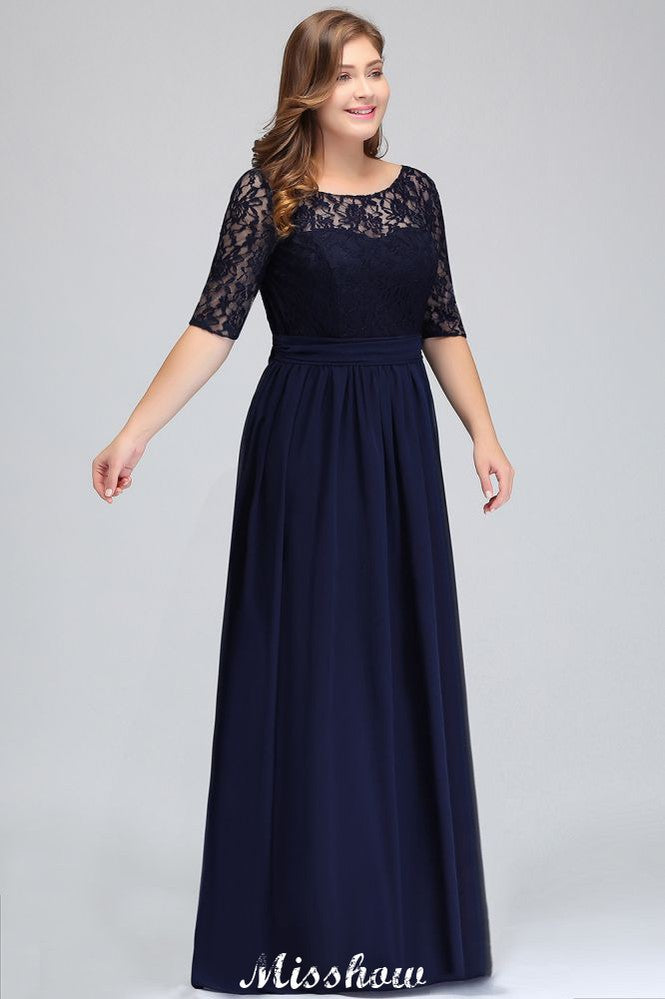 Plus Size A-Linien-Maxikleid mit Blumenspitze und halblangen Ärmeln