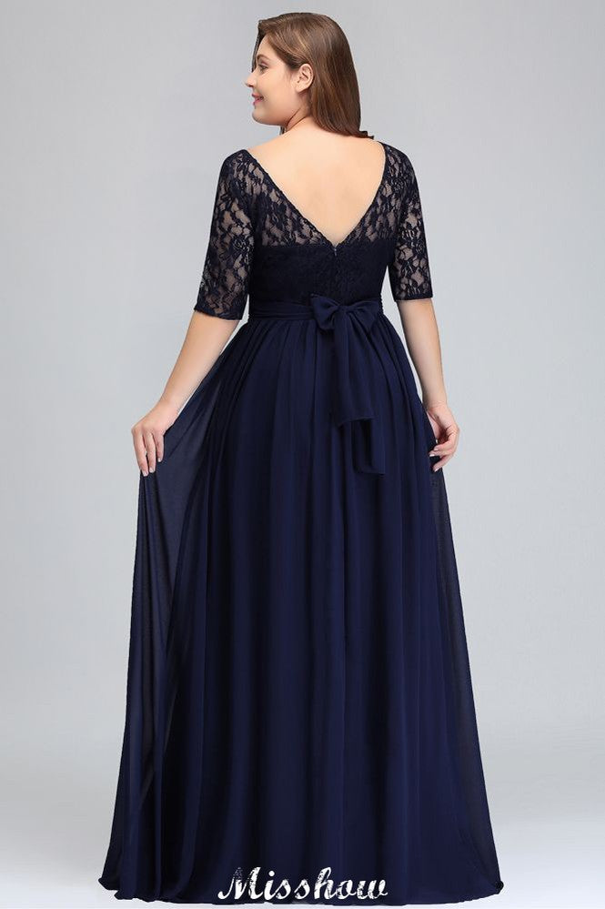 Plus Size A-Linien-Maxikleid mit Blumenspitze und halblangen Ärmeln