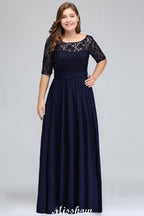 Plus Size A-Linien-Maxikleid mit Blumenspitze und halblangen Ärmeln