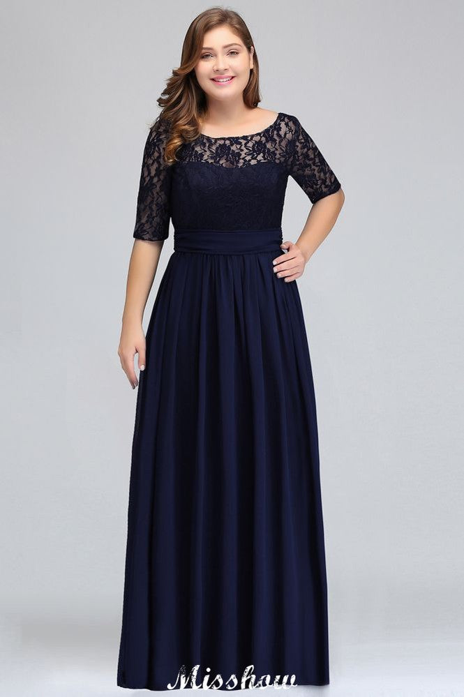 Plus Size A-Linien-Maxikleid mit Blumenspitze und halblangen Ärmeln