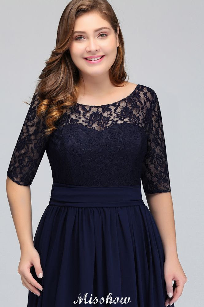 Plus Size A-Linien-Maxikleid mit Blumenspitze und halblangen Ärmeln