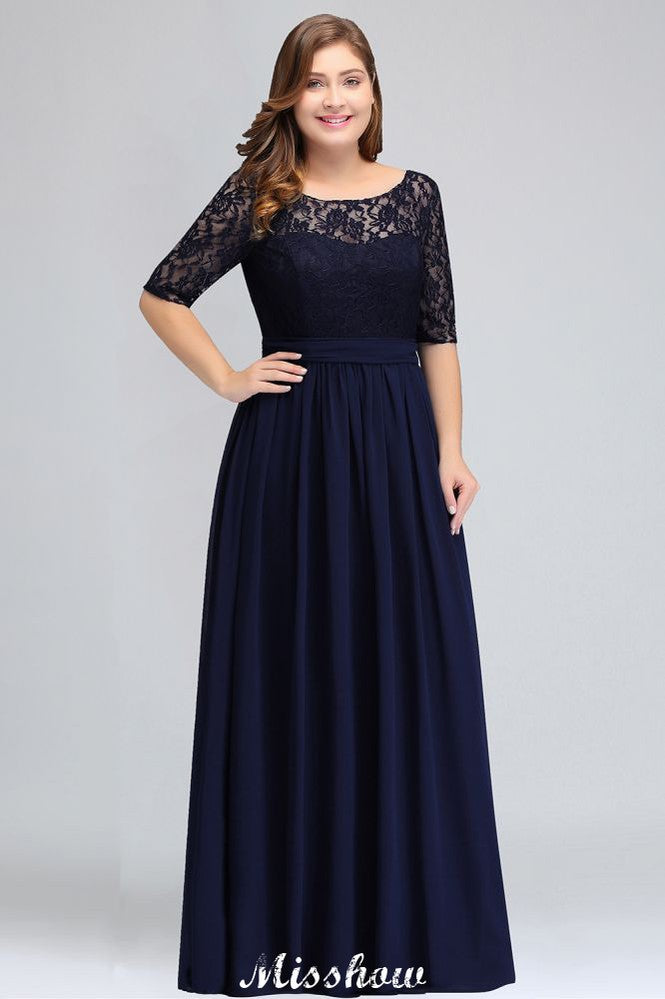 Plus Size A-Linien-Maxikleid mit Blumenspitze und halblangen Ärmeln