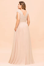 Vestido de dama de honor de talla grande con encaje rosa perla, mangas cortas y abertura lateral, vestido de fiesta de boda