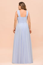 Vestido de dama de honor lavanda de talla grande, largo hasta el suelo, vestido de invitada de boda