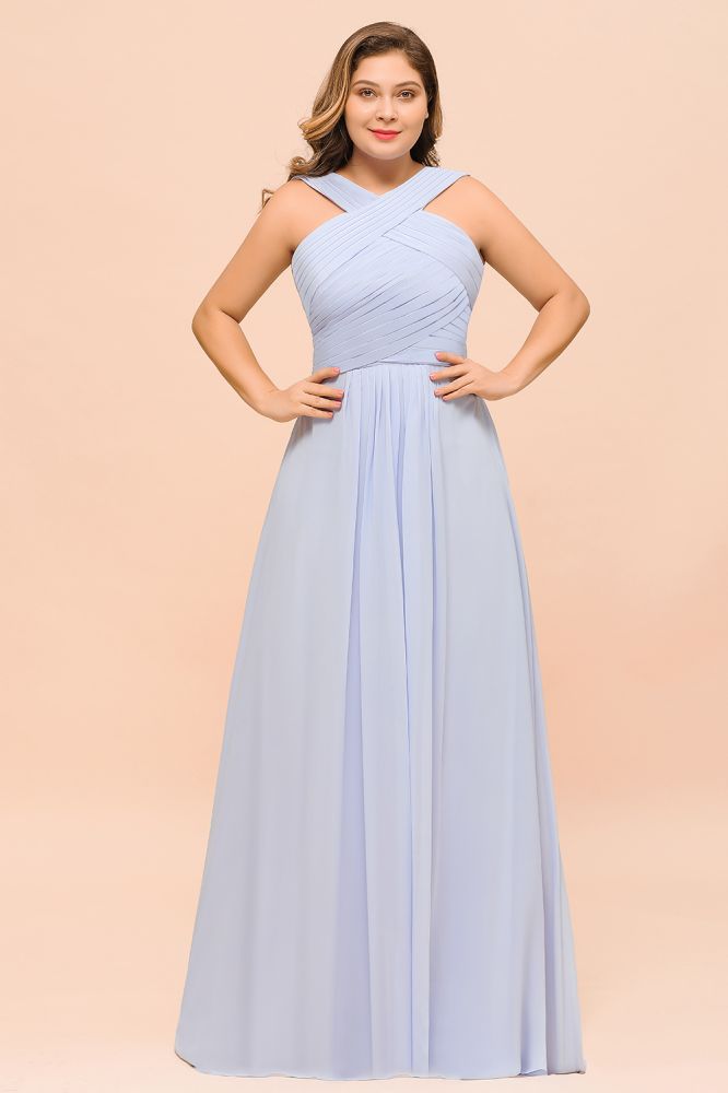Vestido de dama de honor lavanda de talla grande, largo hasta el suelo, vestido de invitada de boda