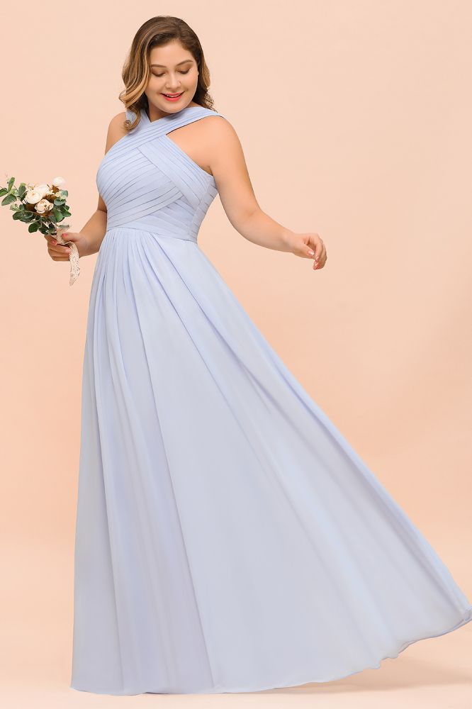 Vestido de dama de honor lavanda de talla grande, largo hasta el suelo, vestido de invitada de boda