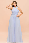 Vestido de dama de honor lavanda de talla grande, largo hasta el suelo, vestido de invitada de boda