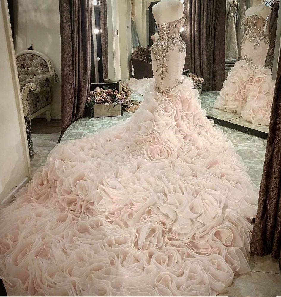 Vestido de novia africano de talla grande, estilo sirena, con encaje de cristal, escote corazón, cola larga, sin volantes, hecho a medida