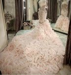 Vestido de novia africano de talla grande, estilo sirena, con encaje de cristal, escote corazón, cola larga, sin volantes, hecho a medida