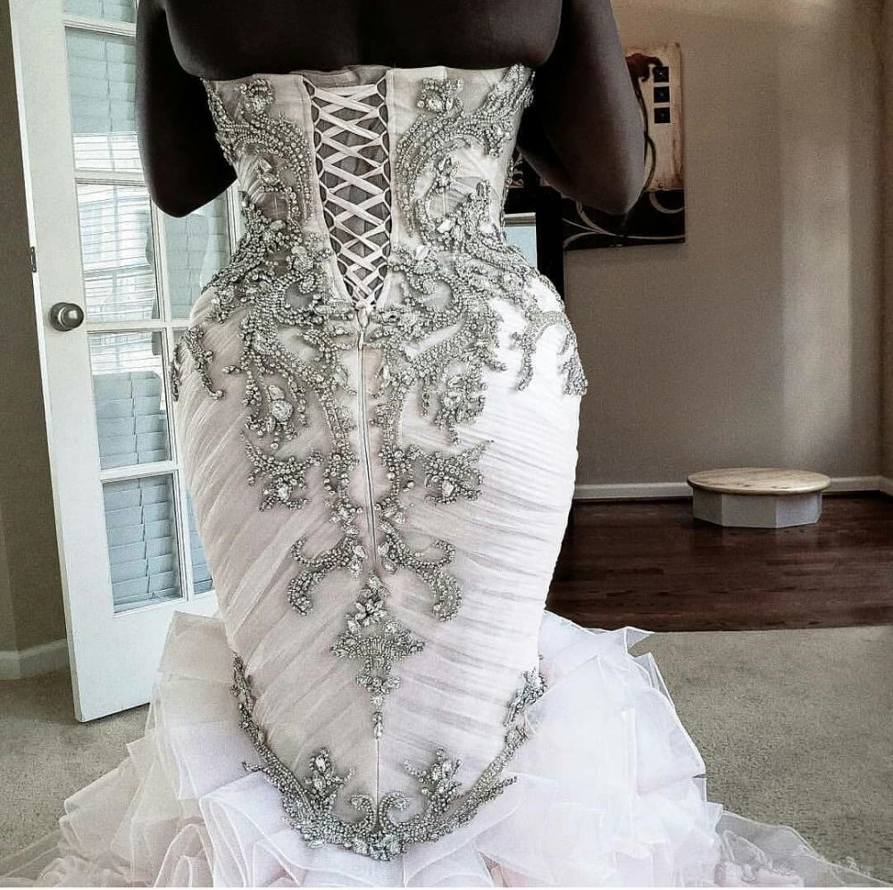 Vestido de novia africano de talla grande, estilo sirena, con encaje de cristal, escote corazón, cola larga, sin volantes, hecho a medida