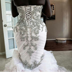 Vestido de novia africano de talla grande, estilo sirena, con encaje de cristal, escote corazón, cola larga, sin volantes, hecho a medida