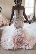 Vestido de novia africano de talla grande, estilo sirena, con encaje de cristal, escote corazón, cola larga, sin volantes, hecho a medida