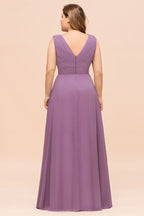 Vestido de dama de honor morado de talla grande, vestido maxi de gasa para invitada de boda