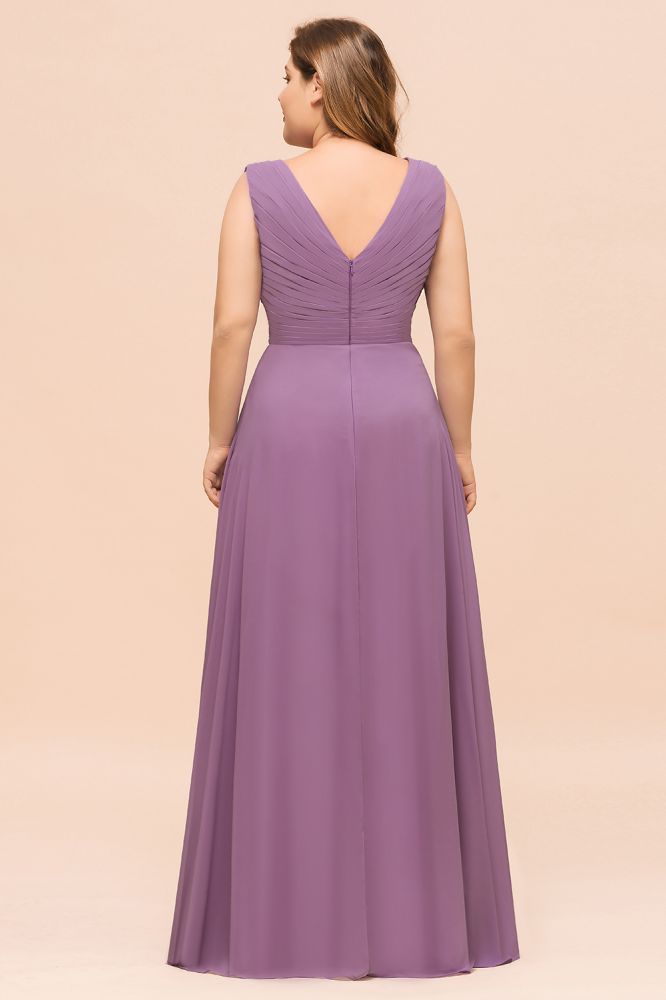Vestido de dama de honor morado de talla grande, vestido maxi de gasa para invitada de boda