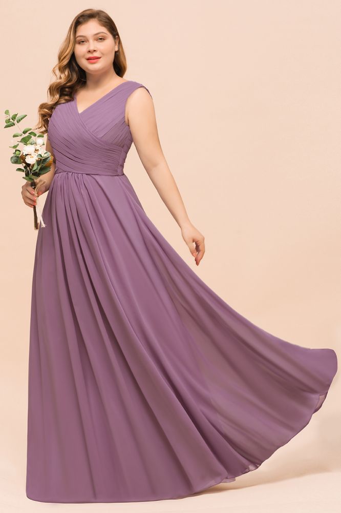 Vestido de dama de honor morado de talla grande, vestido maxi de gasa para invitada de boda