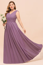 Vestido de dama de honor morado de talla grande, vestido maxi de gasa para invitada de boda