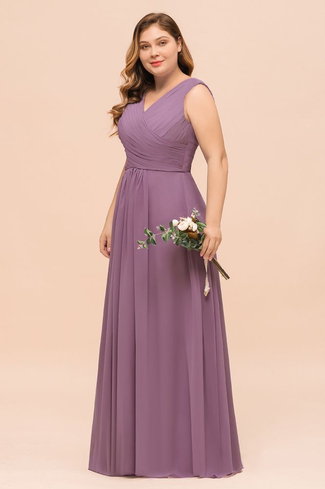 Vestido de dama de honor morado de talla grande, vestido maxi de gasa para invitada de boda