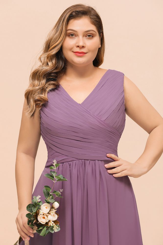 Vestido de dama de honor morado de talla grande, vestido maxi de gasa para invitada de boda