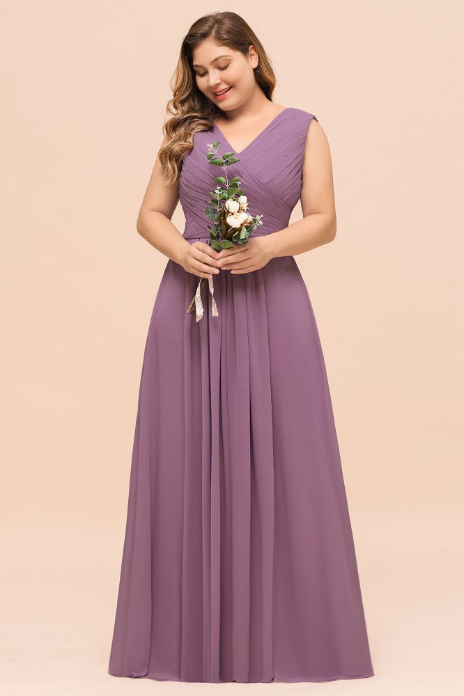 Vestido de dama de honor morado de talla grande, vestido maxi de gasa para invitada de boda