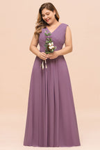 Vestido de dama de honor morado de talla grande, vestido maxi de gasa para invitada de boda