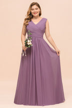 Vestido de dama de honor morado de talla grande, vestido maxi de gasa para invitada de boda