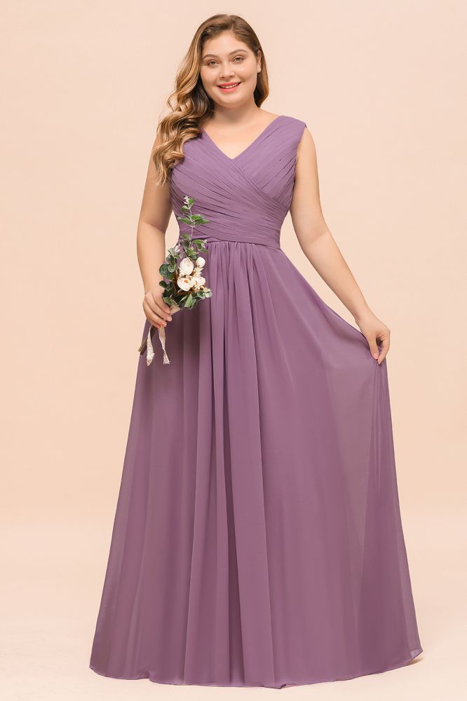 Vestido de dama de honor morado de talla grande, vestido maxi de gasa para invitada de boda