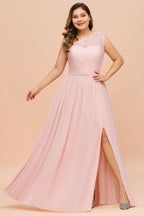 Vestido de dama de honor de talla grande, sin mangas, corte A, largo, con abertura lateral, para fiesta de boda